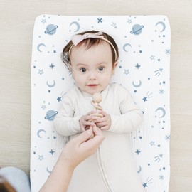 Konssy 2 Pack Muslin Changing Pad Covers for Boys, Ultra Soft & Breathable Cotton Baby Diaper Changing Table Covers, Neutral Nursery Diaper Changing Pad Sheets (Star,Blue)