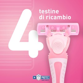 Dr. Protect Trilama Damenrasierer, 1 Rasierer + 4 Klingen (davon 1 bereits montiert) mit Aloe Vera Weichmacher Band