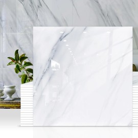 Peel and Stick Backsplash Tiles, 10pcs 12"x12" White Marble Wall Tiles, PVC Self Adhesive Wall Panels, Stick on Backsplash Tiles for Kitchen, Shower, Bathroom, Living Room
