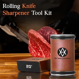 Rolling Knife Sharpener – Kitchen Knife Sharpener with Diamond Grinding Discs, 15° & 20° Magnetic Angles, Easy-to-Use Knife Sharpening Tool