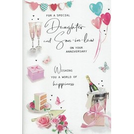 Daughter and Son-in-Law Anniversary Card, Champagne and Roses Design, Romantic Greeting Card