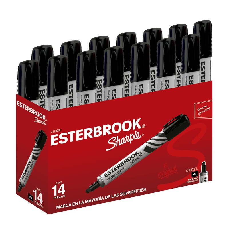 Sharpie Esterbrook Marcadores Permanentes, Punta Cincel, Negro, 14 Piezas
