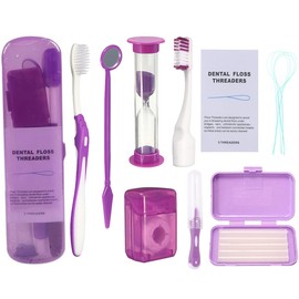 Braces Cleaning Kit for Teeth, Portable Orthodontic Toothbrush Kit Oral Care Dental Travel Kit - Interdental Brush Dental Wax Dental Floss Toothbrush Box (Purple B)