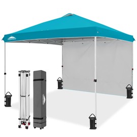 EAGLE PEAK Pop Up Canopy Tent with 1 Sidewall, Easy Setup Event Tent, Outdoor Sun Shade, Wheeled Carry Bag, Stakes and Guy Ropes, Instant Canopy 10x10, Turquoise