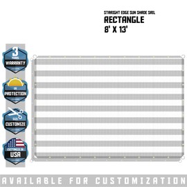 TANG Sunshades Depot 8'x13' Straight Side Sun Shade Sail 180 GSM White with Gray Stripes Patio Rectangle Shade Fabric UV Blocker Shelter Deck Dock Carport Driveway Pergola Cover Outdoor Backyard Deck