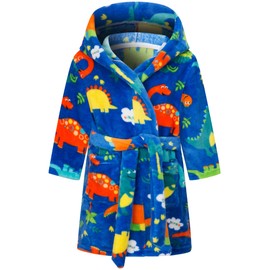 FILOWA Dressing Gown Boys Kids Bathrobe Fluffy Hooded Robe Flannel Sleepwear Fleece Supersoft Warm Pajamas Cartoon Shower Robe Nightgown Housecoat for Toddler Children 7-8 Years
