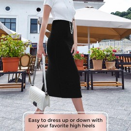 BGDK Falda midi acanalada con cintura elástica para mujer, falda lápiz de oficina, Azul marino/flor y brillo, XS