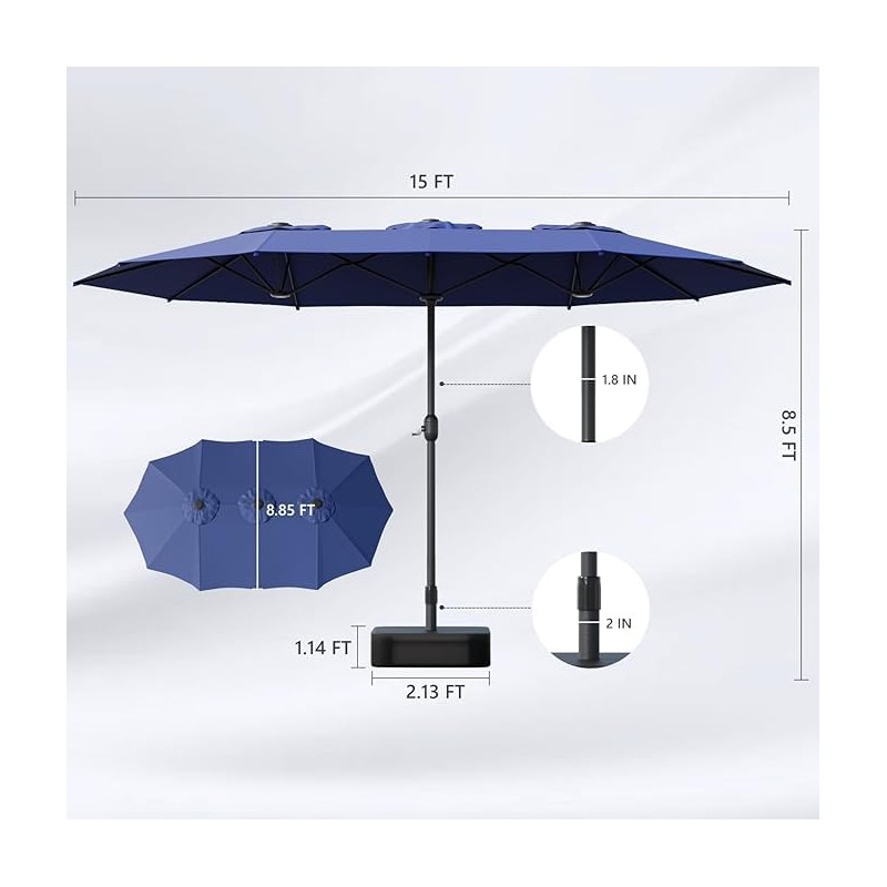 15ft Large Patio Umbrellas with Base Included, Double Sided Outdoor