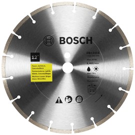 BOSCH DB1241S 12 In. Standard Segmented Rim Diamond Blade with 1 In. Arbor for Universal Rough Cut Wet/Dry Cutting Applications in Pavers, Soft Brick, Concrete/Block