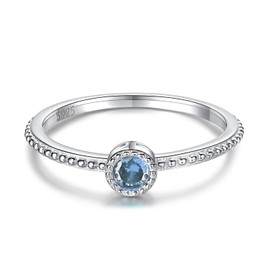 S925 Sterling Silver March Birthstone Stackable Rings for Women Teens - Blue Tiny Stacking Ring Knuckle Rings Band Size 9 for Sister Daughter Friends, Christmas Anniversary Birthday Gifts