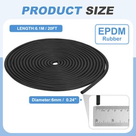 PATIKIL Foam Rubber Weather Seal Strip, 0.24" 20Ft EPDM Rubber Weather Stripping for Sealing Gaps Joints Crack Filling DIY Gasket, Black