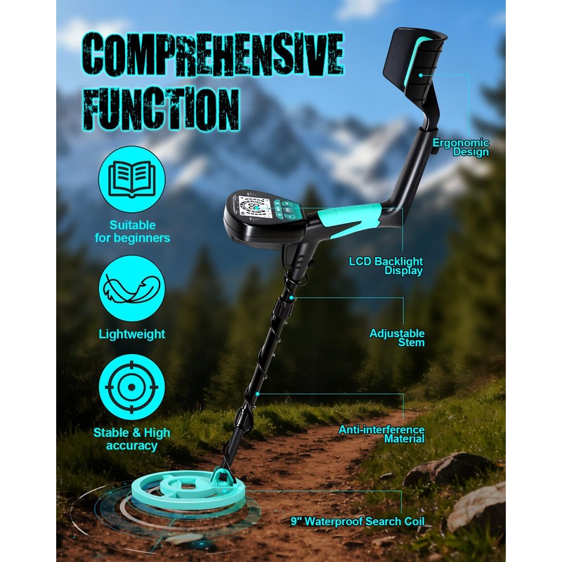 JOYAIRE Metal Detector for Adults with 9" Waterproof Coil &