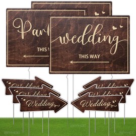 9-Piece Wedding This Way Sign Kit, Double-Sided Wooden Wedding Direction Arrow & Parking signs with Stakes, Decorative Outside Large Entrance Signs for Ceremony, Outdoor Reception, and Parking Area