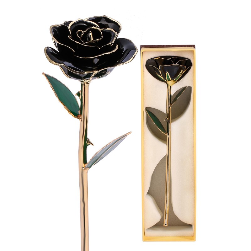 Long Stem Dipped 24k Gold Trim Red Rose In Gold