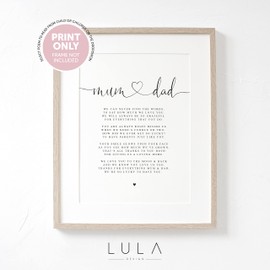 Lula Design Mum and Dad Poem A4 or A5 Print - Gift for Parents, Thank you Mum and Dad Poem Gift for Parents from children or child (Size: A4-29.7cm x 21cm, Style: From Children)
