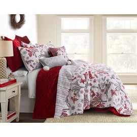 Levtex Home - Winterland Quilt Set - Full/Queen Quilt 88x92and Two Standard Pillow Shams 26x20 - Woodland Christmas - Grey, Red and White - Reversible - Cotton