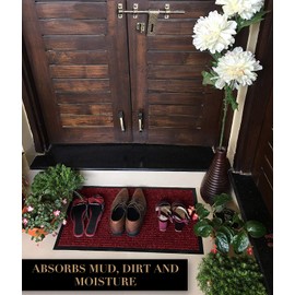 LuxUrux Durable Rubber Door Mat, Heavy Duty Doormat, Indoor Outdoor Rug, Easy Clean, Waterproof, Low-Profile Door Rugs for Entry, Patio, Garage, (17''x 30'' 2 Pack, Striped Red)