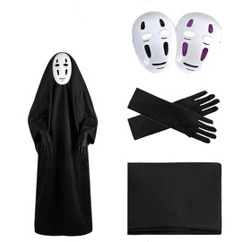 Poseon Zes Kaonashi Cosplay Costume, 4-Piece Set (Robe + 2 Masks + Gloves), Thick Material, Full Face Cover, Unisex, Costume, For School Festivals, Photography, Festivals, Halloween, Haunted House (4