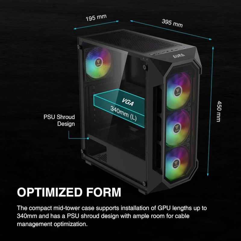 GAMDIAS ATX Mid Tower Gaming Computer PC Case Tempered Glass,
