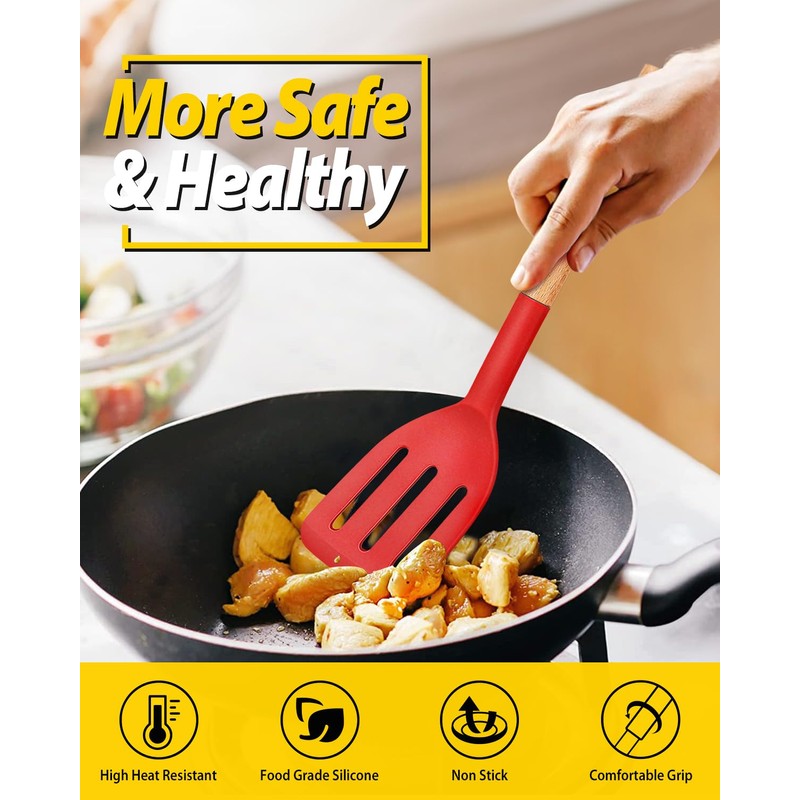 Pack of 2 Silicone Cooking Spatula, Heat Resistant Solid Turner,