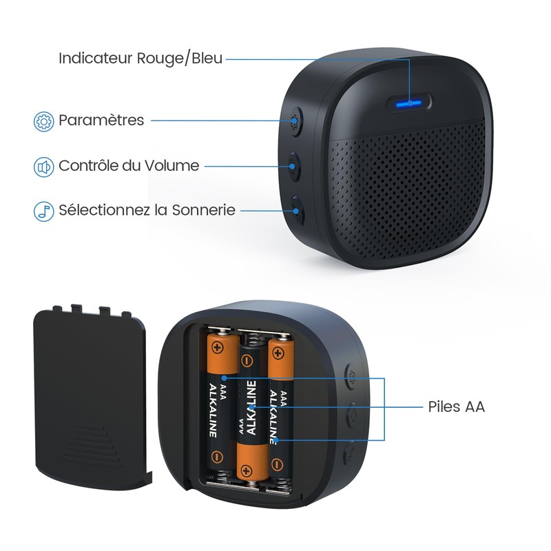 Wireless Indoor Chime for J7/J9/J10/MRo2, Reception Range 328ft, Max 110dB