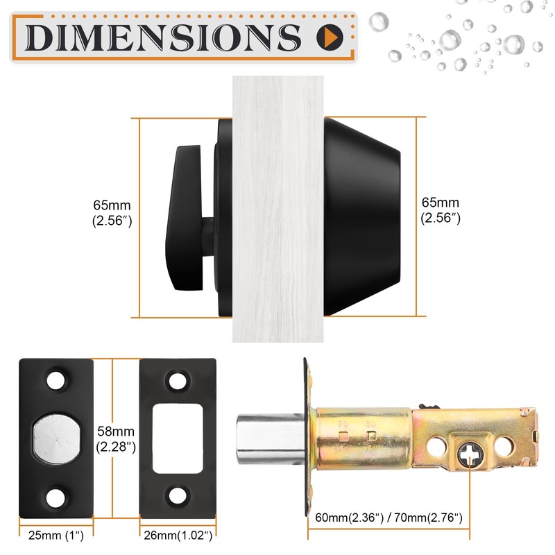 Probrico 4 Pack Black Single Cylinder Deadbolt Lock Set, Keyed