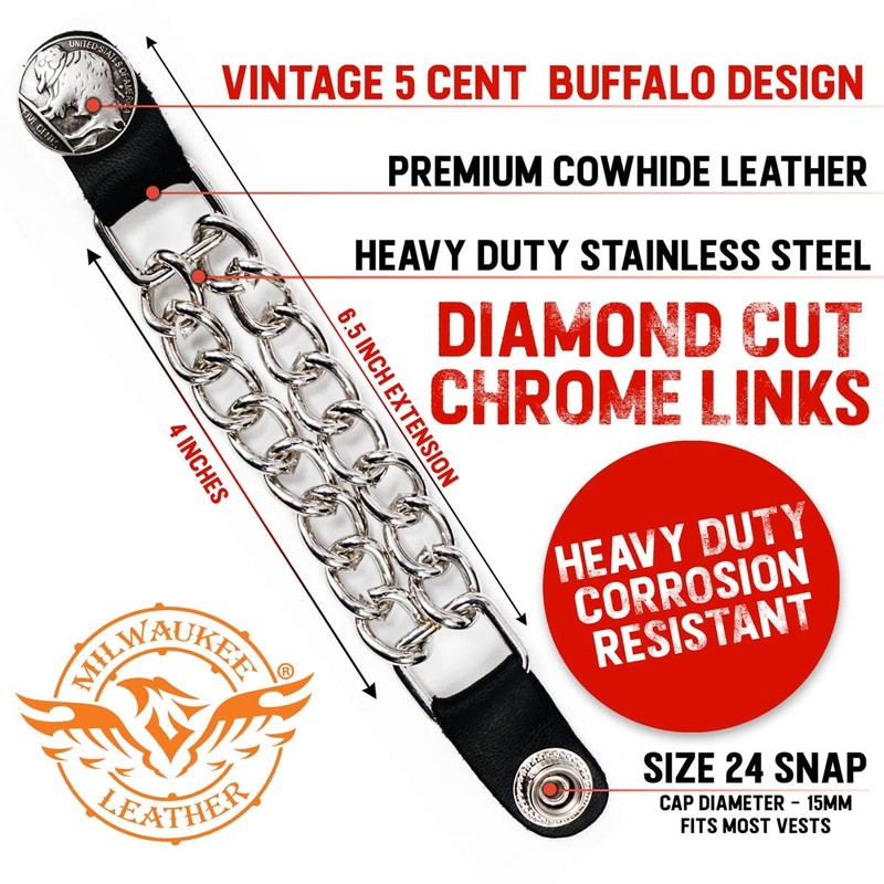 Milwaukee Leather 5 Cent Buffalo Medallion Vest Extender - Double