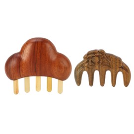 Sandalwood Massaging Comb Lotus Ox Horn Shape Reduce Pressure Wide Tooth Sandalwood Meridian Comb L