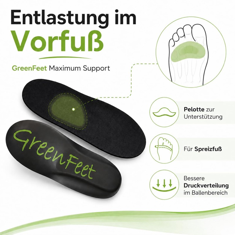 Green-Feet Orthopaedic Insoles Further Designed For Lower Arch Foot Splayfoot