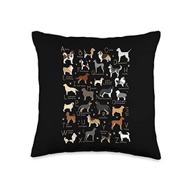 ABC Animal Identification School Tees ABC Breeds Identification A-Z Types of Dogs Canine Throw Pillow, 16x16, Multicolor