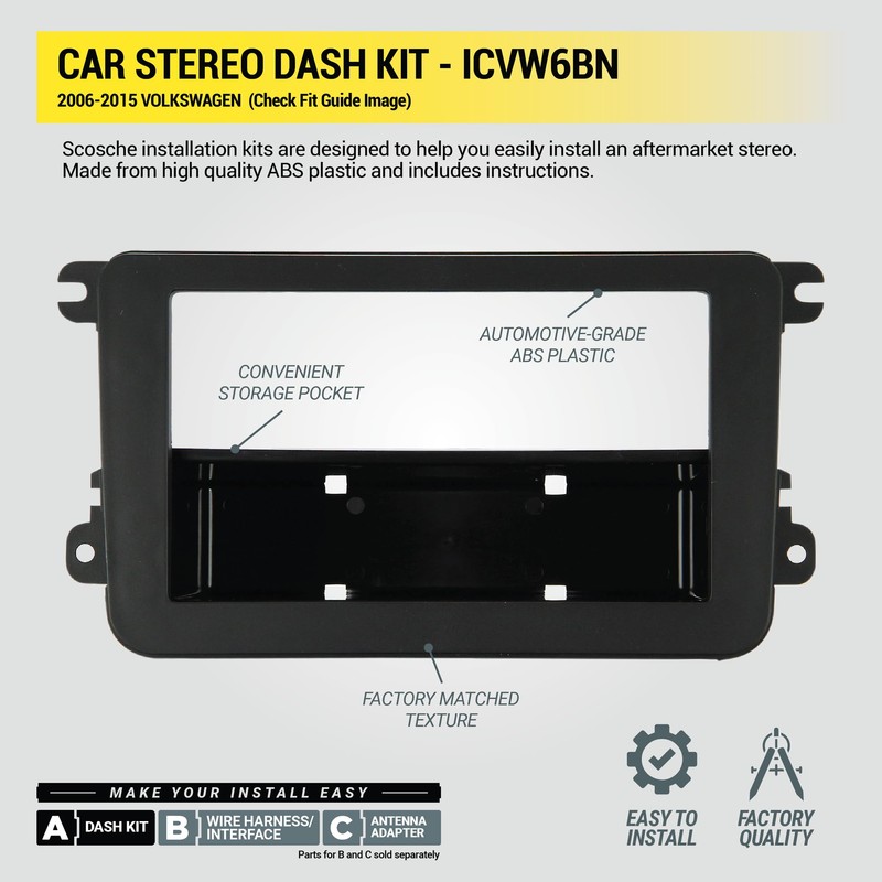 Scosche ICVW6BN Double DIN Radio Install Dash Kit Compatible with