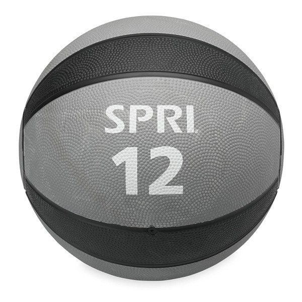 SPRI Medicine Ball - Exercise Workout Ball for Endurance Training - Thick Walled Heavy-Duty Textured Surface, Easy-to-Read Weight Label - Multi-Use Fitness Tool - Durable Construction - 12 lb