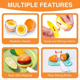 92PCS Cutting Play Food Toy for Kids Kitchen,Play Kitchen Food with Vegetables & Fruit Shopping Basket Pretend play