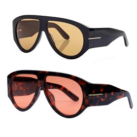 OSAGAMA Trendy Retro Oversized Aviator Sunglasses for Women Men 70s Luxury Designer Thick Classic Sun Glasses (2pcs Brown+Red)