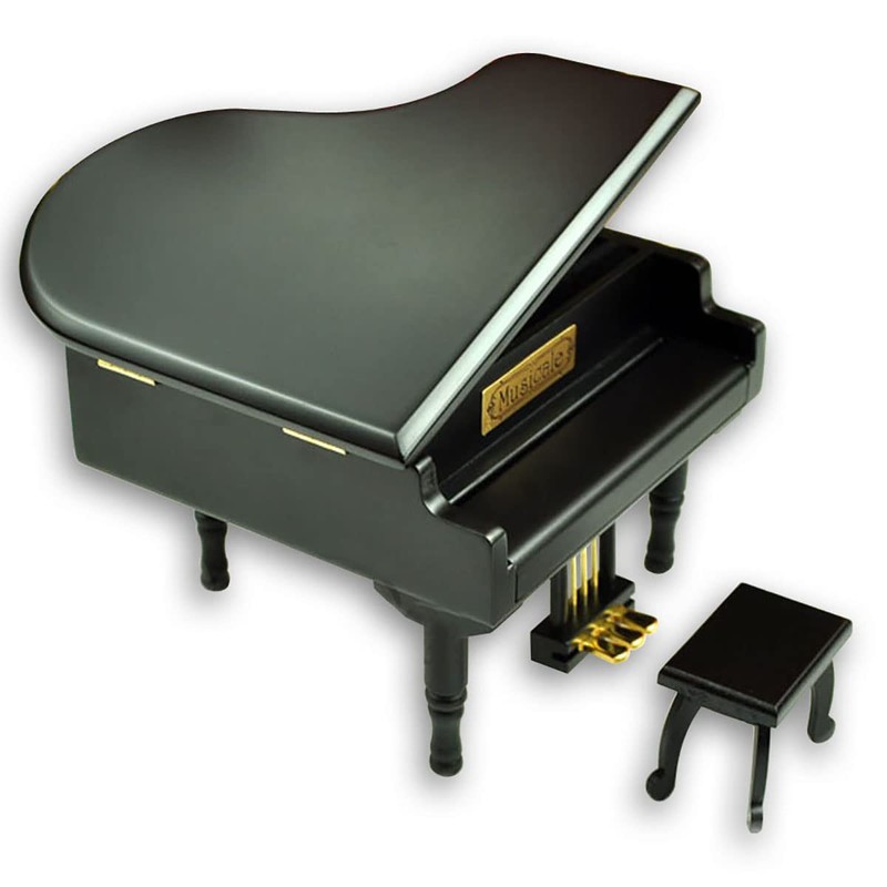 BinkeGG Black Wooden Wind up Grand Piano Music Box with