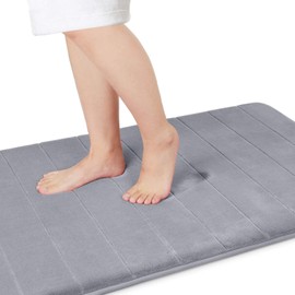 Yimobra Non Slip Bath Mat, 90 x 60 cm, Super Water Absorption, Thick, Machine Washable, Easy Dry, Bathroom Rug - Grey