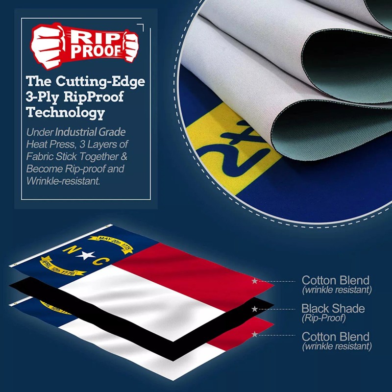 Anley Rip-Proof Double Sided 3-Ply North Carolina State Flag -