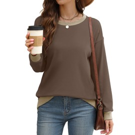 Saloogoe Womens Tops Long Sleeve Loose Fit Sweatshirts Fashion Fall Clothes 2024 Trendy Outfits Brown XL
