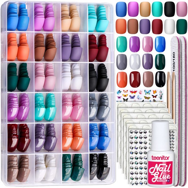 Teenitor 24Pack Short Press On Nails, 576Pcs Short Round Press