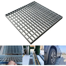 Galvanized Steel Drain Grate, 12 * 12in Outdoor Drain Cover,Heavy Duty B125 Class Channel Grate,Rust-Proof Metal Sewer Grate,Silver Square Drainage Grate for Garage,Sewer,Dowmspout,Driveway,Yard.