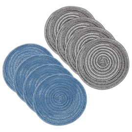 sourcing map 8 Pcs Round Woven Placemats, 7 Inch Braided Washable Placemat Heat Resistant Decorative Place Mat for Kitchen Dining Table Countertop, Blue/Gray