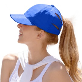 C.C Ponycap Messy High Bun Ponytail Adjustable Trucker Baseball Cap Hat Royal Blue