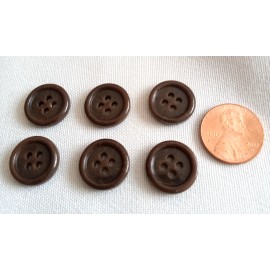 6/pcs Buttons Size M Diameter=9/16" (14mm) Brown 4 Holes