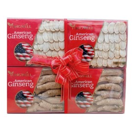 Ginseng Gift Box Set - 2 Boxes American A Grade Ginseng Slice (4oz), 2 Boxes American A Grade Medium Long (4oz)