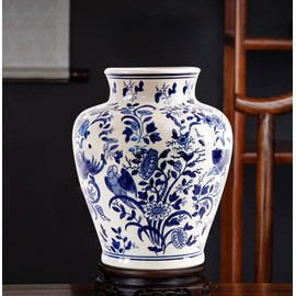 Hand-Painted Flower and Bird Blue and White Porcelain,jingdezhen Blue and White Porcelain Vase, Hand-Painted Patterns, Traditional Handmade Ceramics