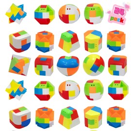 Hawcay Party Favors for Kids, 24 Pack Brain Teaser Puzzles Cubes Mini Cute Kong Ming Lock Toy Pinata Stuffers Goodie Bags Stuffers Return Gifts for Kids Girls Boys 3 4 5 6 7 8-12 Years Old