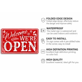 Welcome We're Open Tin Sign Funny Christmas Metal Signs Retro Santa Sign Christmas Wall Art Decor For Home Cafe Shop 8x12 Inch