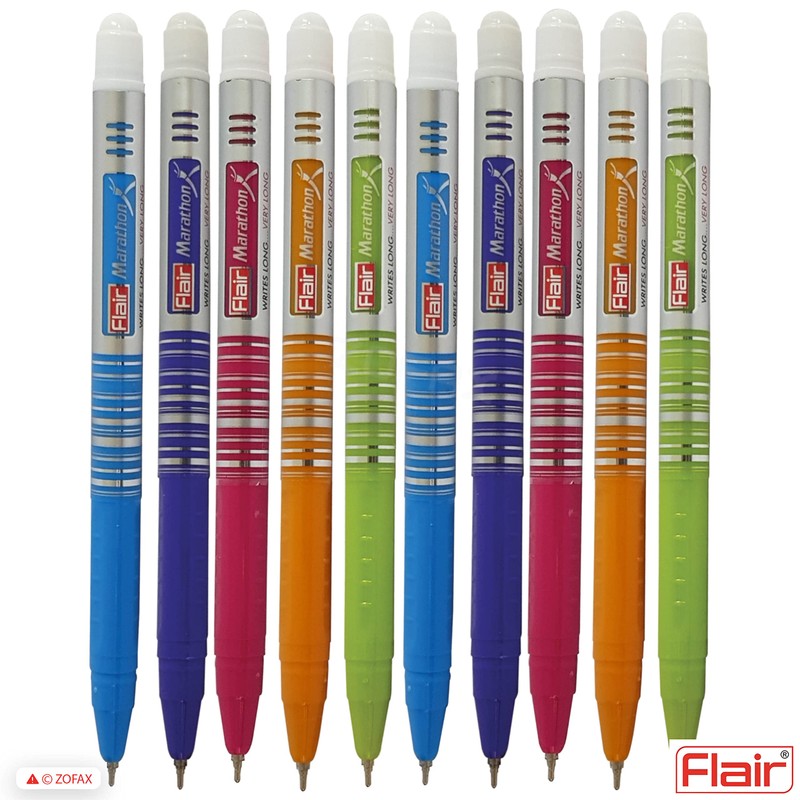FLAIR Marathon 10 x 0.7mm Fine Point BLUE Ink Biros