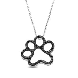Jewelili Dog Paw Treated Black Diamond Necklace Pendant in Sterling Silver 18 inch Rolo Chain