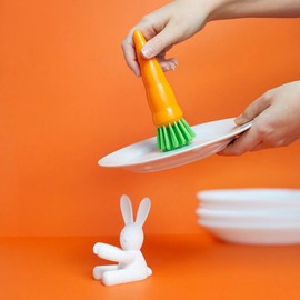 balvi Washing Up Brush Bunny Brush in the Shape of a Carrot and Holder in the Shape of a Rabbit. Suitable for